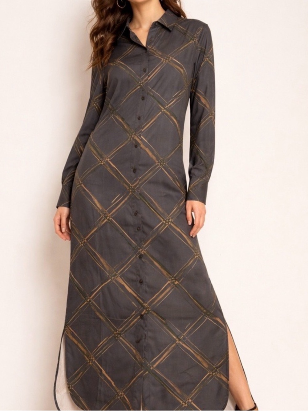 NWOT Banana Republic Black Shirt Dress with Brown Plaid (never worn)